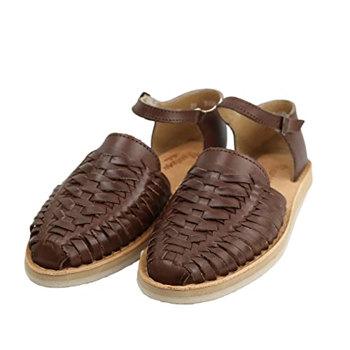 Sandalen frauen Huarache Sandale Bunte Leder Mexikanischen Stil Farbe Braun 3050 Knöchelriemen, Braun, 37 EU von Macarena Collection