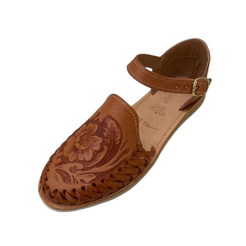 Huarache-Sandalen für Damen, buntes Leder, mexikanischer Stil, Farbe Shedron 911, Knöchelriemen, Shedron, 39 EU von Macarena Collection