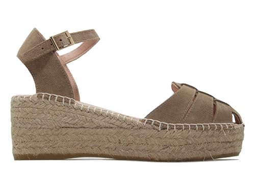 Macarena Sandale mit niedrigem Keilabsatz und Plateau, Espadrilles, Leder, Schnalle, Gummisohle, für Damen, taupe, 38 EU, JAVA43 von Macarena