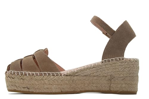 Macarena Sandale mit niedrigem Keilabsatz und Plateau, Espadrilles, Leder, Schnalle, Gummisohle, für Damen, taupe, 38 EU von Macarena