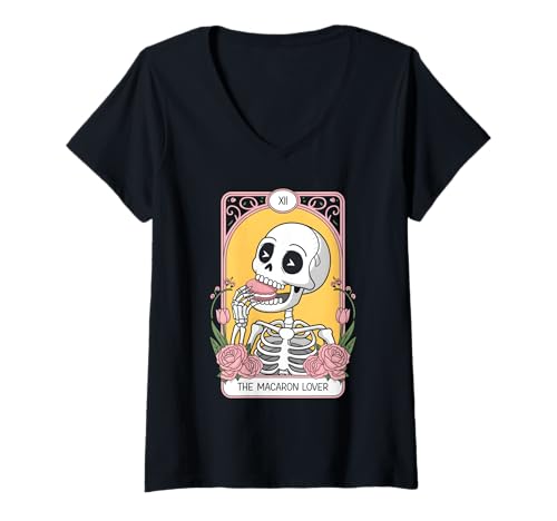 Damen Der Macaron-Liebhaber T-Shirt mit V-Ausschnitt Damen Der Macaron-Liebhaber T-Shirt mit V-Ausschnitt von Macaron Tarot Sceleton