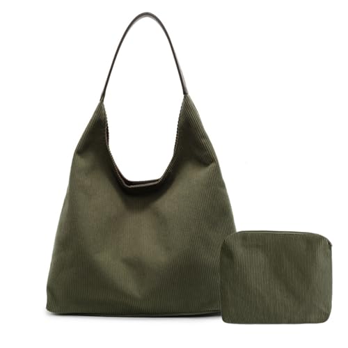 Macayda Cord Tote Bag Groß Shopper Tasche Damen Handtasche Umhängetasche Slouchy Hobo Bag Uni Tasche Crossbody Bag Tragetasche Tote Henkeltasche Mädchen (Grün) von Macayda