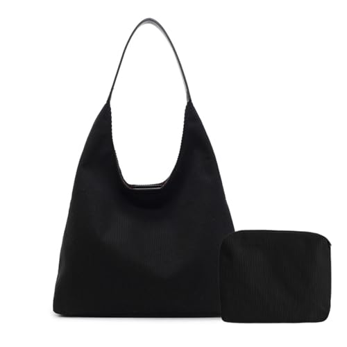 Macayda Cord Tote Bag Groß Shopper Tasche Damen Handtasche Umhängetasche Slouchy Hobo Bag Uni Tasche Crossbody Bag Tragetasche Tote Henkeltasche Mädchen (Schwarz) von Macayda