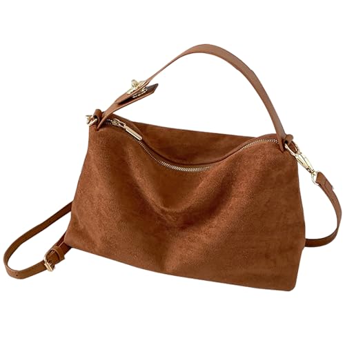Macayda Handtasche Damen Mittelgroß Umhängetasche Wildleder Crossbody Bag mit Abnehmbar Schulterriemen Schultertasche Damen (Braun) von Macayda