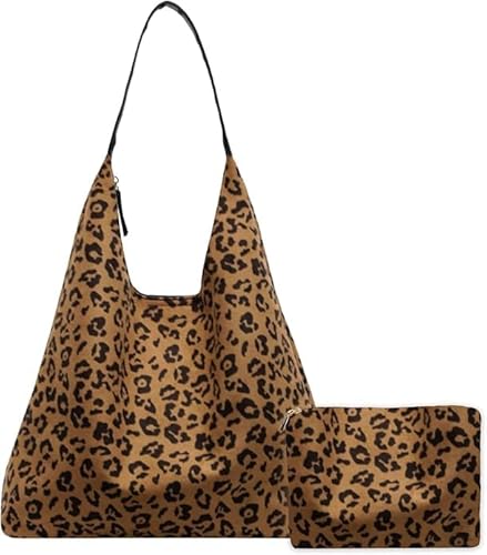 Macayda Handtasche Damen Tote Bag Wildleder Shopper Tasche Damen Groß Vintage Slouchy Hobo Bag Tragetasche Tote Henkeltasche Mädchen (Leopardenmuster) von Macayda