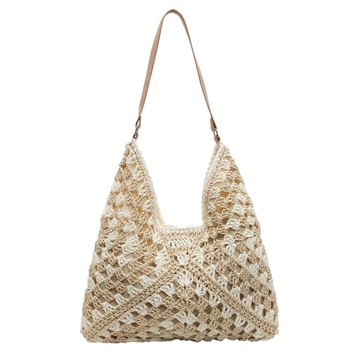 Macayda Strohtasche Damen Geflochtene Tasche, Sommer Korbtaschen Damen Mittelgroß Basttasche Boho Stroh Woven Bag Flechttasche für Strand Reisen Urlaub (Beige) von Macayda