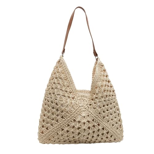 Macayda Strohtasche Damen Geflochtene Tasche, Sommer Korbtaschen Damen Mittelgroß Basttasche Boho Stroh Woven Bag Flechttasche für Strand Reisen Urlaub (weiß) von Macayda
