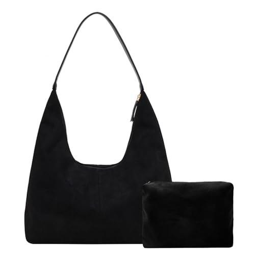 Macayda Handtasche Damen Tote Bag Wildleder Shopper Tasche Damen Groß Vintage Slouchy Hobo Bag Tragetasche Tote Henkeltasche Mädchen (Schwarz) von Macayda