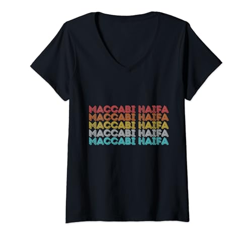 Damen Makkabi Haifa im Vintage-Stil T-Shirt mit V-Ausschnitt Damen Makkabi Haifa im Vintage-Stil T-Shirt mit V-Ausschnitt von Maccabi Haifa Shirt Vintage Retro Apparel