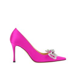 Mach & Mach Rosa Satin Pumps Mit Kristallschleife von Mach & Mach
