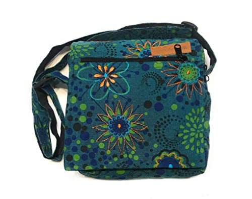 Damen Baumwolle Umhängetasche Indische Ethno Stil Boho Maliprint Tasche Baumwolle satche l mit Klappe Bohemian Hippie (Evergreen) von Macha