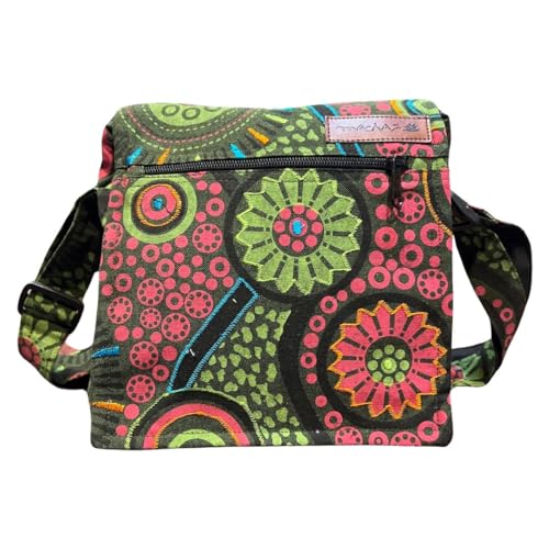 Damen Baumwolle Umhängetasche Indische Ethno Stil Boho Maliprint Tasche Baumwolle satche l mit Klappe Bohemian Hippie (Grün 01) von Macha