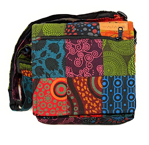 Damen Baumwolle Umhängetasche Indische Ethno Stil Boho Maliprint Tasche Baumwolle satche l mit Klappe Bohemian Hippie (Mehrfarbig) von Macha