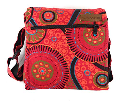 Damen Baumwolle Umhängetasche Indische Ethno Stil Boho Maliprint Tasche Baumwolle satche l mit Klappe Bohemian Hippie (Rot) von Macha