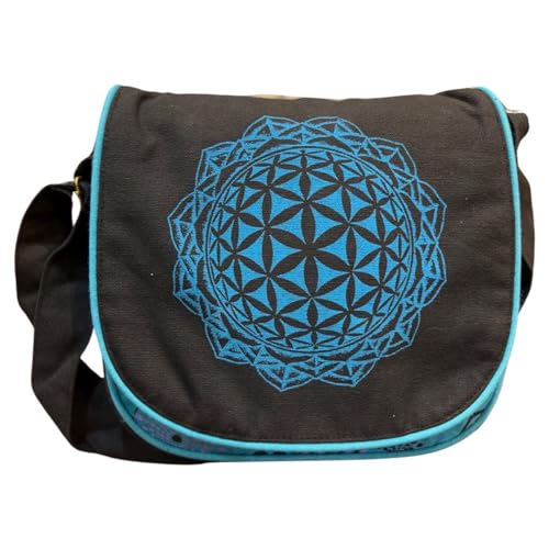 Macha Boho Ethnische indische Hippie-Tasche für Damen, Bohemian-Umhängetasche mit lebendigen Mustern, blau, Width: 25 cm Height: 22 cm. Gusset: 5 cm von Macha
