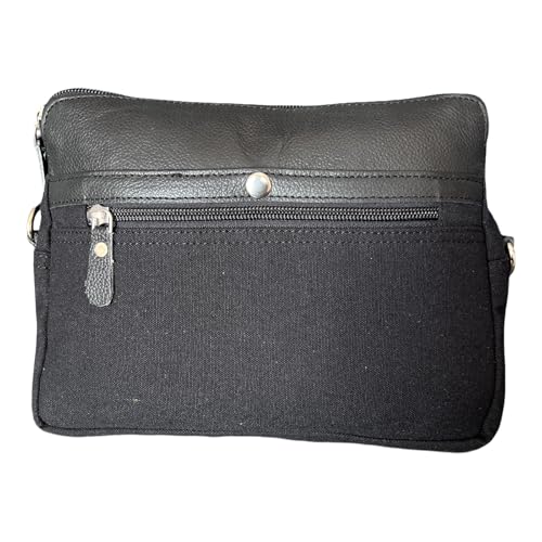 Macha Umhängetasche aus Hanf und Leder, Ethno-Stil, 2 Fächer, Reißverschluss, Vintage-Stil, Schwarz Macha Umhängetasche aus Hanf und Leder, Ethno-Stil, 2 Fächer, Reißverschluss, Vintage-Stil, Schwarz von Macha