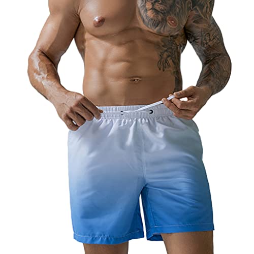 Herren Beachwear Schwimmshorts Strandshorts Leichte Beachshorts Sommer schnelltrocknende Badeshorts Boardshorts mit Verstellbarem Tunnelzug(Farbverlauf Blau,M) von Machbaby