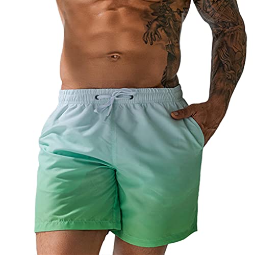 Herren Beachwear Schwimmshorts Strandshorts Leichte Beachshorts Sommer schnelltrocknende Badeshorts Boardshorts mit Verstellbarem Tunnelzug(Farbverlauf Grün,L) von Machbaby