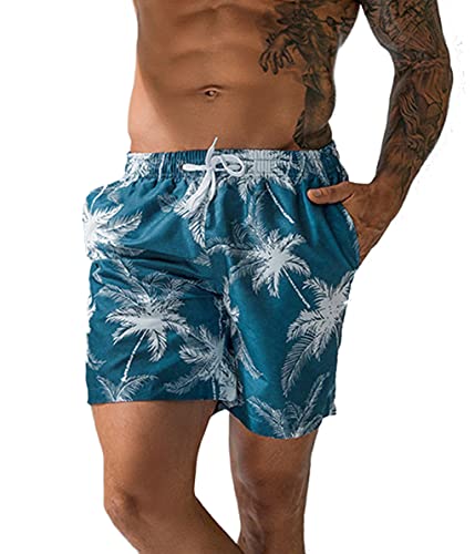 Herren Beachwear Schwimmshorts Strandshorts Leichte Beachshorts Sommer schnelltrocknende Badeshorts Boardshorts mit Verstellbarem Tunnelzug(Hellblaue Blume,L) von Machbaby