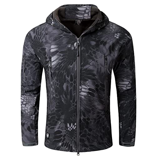 Herren Softshelljacke Taktische Feldjack Fleecefutter Wasserdicht Warme Outdoorjacke Winter Armeejacke Windbreaker Jacke mit Kapuze(2XL,Tarnung schwarz) von Machbaby