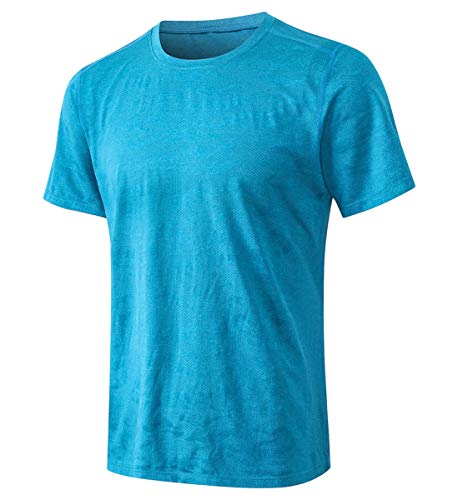 Herren Sport Freizeit Funktionsshirt Laufshirt Fitness Slim-Fit Männer T-Shirt Kurzarm Schnelltrocknend Trainingsshirt(Pfauenblau,L) von Machbaby