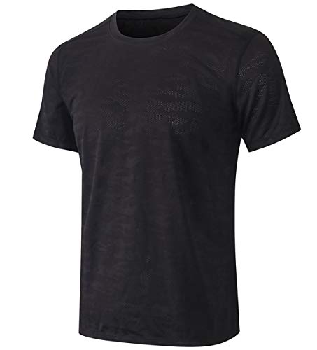 Herren Sport Freizeit Funktionsshirt Laufshirt Fitness Slim-Fit Männer T-Shirt Kurzarm Schnelltrocknend Trainingsshirt(Schwarz,XL) von Machbaby