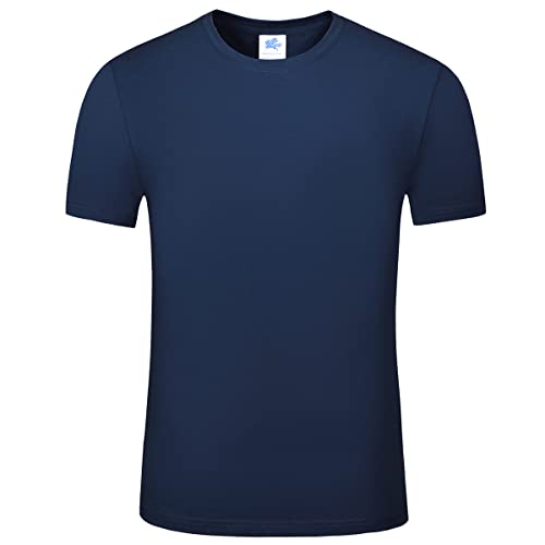 Herren T-Shirt aus 100% Baumwolle Oberteil Einfarbige Atmungsaktiv Sport Shirt Kurzarmshirt Laufshirt(Dunkelblau,2XL) von Machbaby