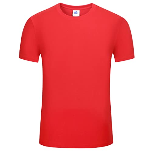 Herren T-Shirt aus 100% Baumwolle Oberteil Einfarbige Atmungsaktiv Sport Shirt Kurzarmshirt Laufshirt(Rot,2XL) von Machbaby