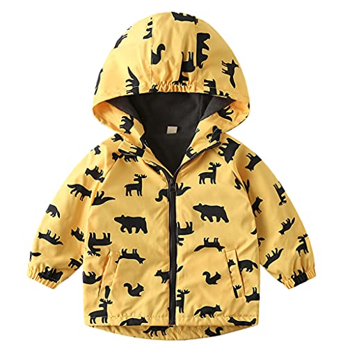 Jungen Mädchen Windbreaker Jacke Kapuzenjacke mit Fleecefütterung Cartoon Aufdruck Winddicht Wasserabweisend Übergangsjacke Outdoorjacke(Gelb,2-3Jahre) von Machbaby