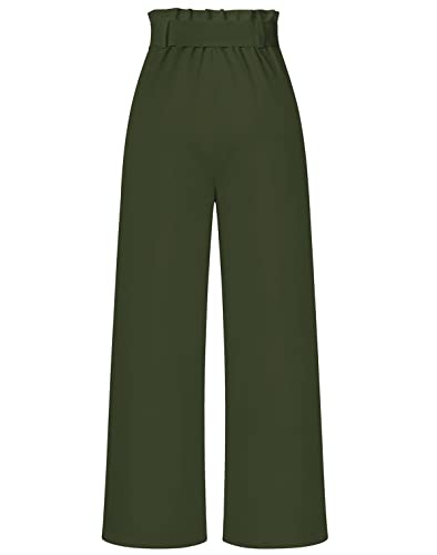 Damen Hosen Breites Bein Hohe Taille Anzughose mit Unsichtbarer Schnalle und Reißverschluss Büro Pants Einfarbig Formal Freizeithose mit Bund Taschen(Armeegrün,S) von Machbaby