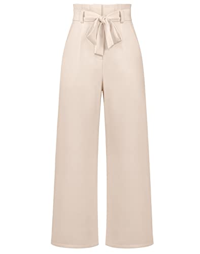 Machbaby Damen Hosen Breites Bein Hohe Taille Anzughose mit Unsichtbarer Schnalle und Reißverschluss Büro Pants Einfarbig Formal Freizeithose mit Bund Taschen(Beige,XL) von Machbaby