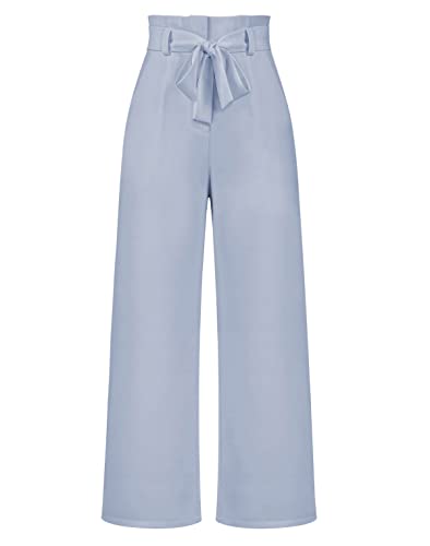 Damen Hosen Breites Bein Hohe Taille Anzughose mit Unsichtbarer Schnalle und Reißverschluss Büro Pants Einfarbig Formal Freizeithose mit Bund Taschen(Hellblau,M) von Machbaby