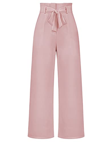 Machbaby Damen Hosen Breites Bein Hohe Taille Anzughose mit Unsichtbarer Schnalle und Reißverschluss Büro Pants Einfarbig Formal Freizeithose mit Bund Taschen(Rosa,M) von Machbaby