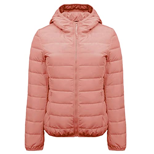 Machbaby Damen Jacke Leichte Pufferjacke Winddichter Herbst Winter Warme Übergangsjacke Steppjacke mit Kapuze(2XL,Rosa) von Machbaby