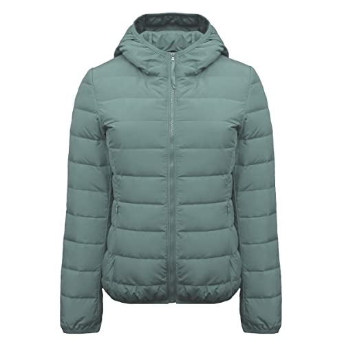 Machbaby Damen Jacke Leichte Pufferjacke Winddichter Herbst Winter Warme Übergangsjacke Steppjacke mit Kapuze(3XL,Grau Grün) von Machbaby