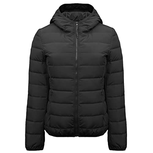 Machbaby Damen Jacke Leichte Pufferjacke Winddichter Herbst Winter Warme Übergangsjacke Steppjacke mit Kapuze(4XL,Schwarz) von Machbaby