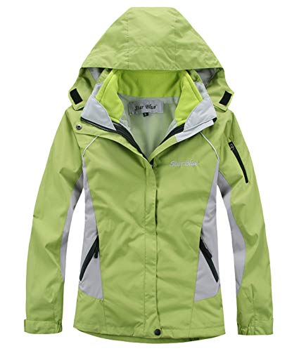 Machbaby Damen Skianzug Winddichte Warmer Reißverschluss Outdoorjacke Wasserdicht Und Atmungsaktiv Abnehmbarer Zweiteiliger Skitourenanzug mit Kapuze(Grün,S) von Machbaby