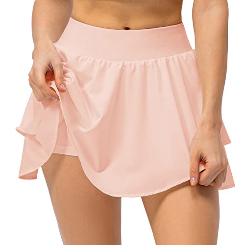 Machbaby Damen Sportrock Atmungsaktiv Dehnbaren lockerer Laufrock Sommer Outdoor Minirock mit Tasche & Innenhose(Rosa,S) von Machbaby