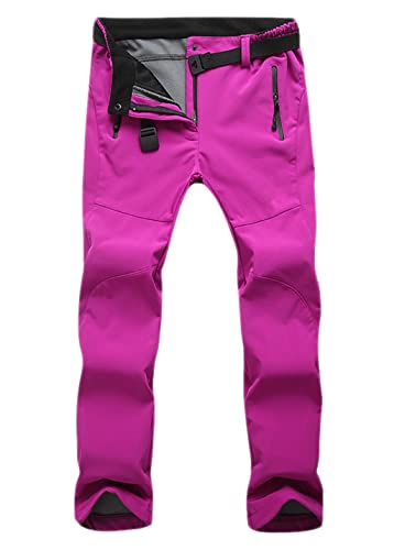 Machbaby Damen Wanderhose Wasserdicht atmungsaktiv Verdickte Softshellhose Outdoorhose Warm Gefüttert Skihose Funktionshose Trekkinghose(Rosarot,L) von Machbaby