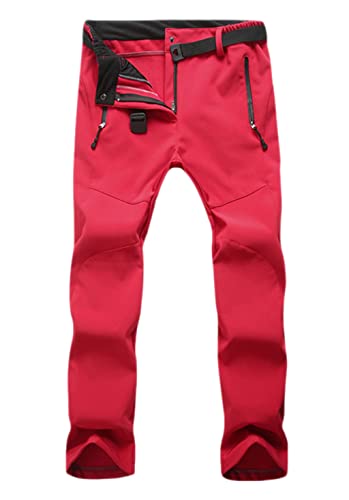 Machbaby Damen Wanderhose Wasserdicht atmungsaktiv Verdickte Softshellhose Outdoorhose Warm Gefüttert Skihose Funktionshose Trekkinghose(Rot,3XL) von Machbaby