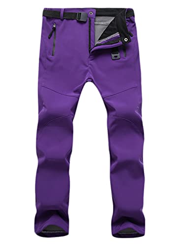 Machbaby Damen Wanderhose Wasserdicht atmungsaktiv Verdickte Softshellhose Outdoorhose Warm Gefüttert Skihose Funktionshose Trekkinghose(Violett,M) von Machbaby