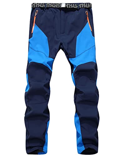 Machbaby Herren Gefüttert Wanderhose Wasserdicht Winddicht Outdoorhose Warm Softshellhose Funktionshose Winter Skihose Trekkinghose(Blau,L) von Machbaby