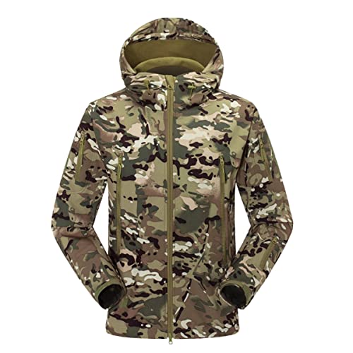 Machbaby Herren Softshelljacke Taktische Feldjack Fleecefutter Wasserdicht Warme Outdoorjacke Winter Armeejacke Windbreaker Jacke mit Kapuze(2XL,Tarnung gelb) von Machbaby