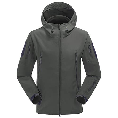 Machbaby Herren Softshelljacke Taktische Feldjack Fleecefutter Wasserdicht Warme Outdoorjacke Winter Armeejacke Windbreaker Jacke mit Kapuze(L,Grau) von Machbaby