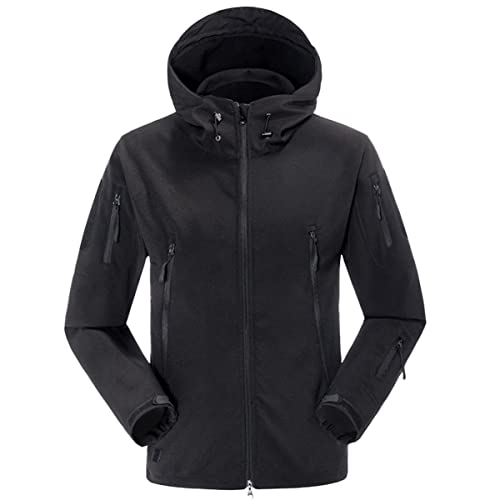 Machbaby Herren Softshelljacke Taktische Feldjack Fleecefutter Wasserdicht Warme Outdoorjacke Winter Armeejacke Windbreaker Jacke mit Kapuze(S,Schwarz) von Machbaby