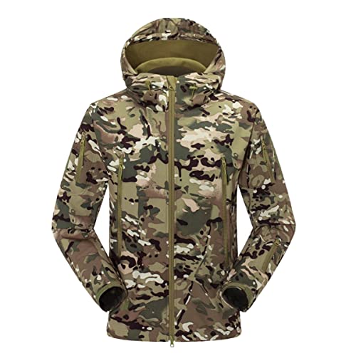 Machbaby Herren Softshelljacke Taktische Feldjack Fleecefutter Wasserdicht Warme Outdoorjacke Winter Armeejacke Windbreaker Jacke mit Kapuze(XL,Tarnung gelb) von Machbaby