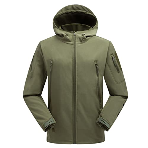 Machbaby Herren Softshelljacke Taktische Feldjack Fleecefutter Wasserdicht Warme Outdoorjacke Winter Armeejacke Windbreaker Jacke mit Kapuze(XS,Dunkelgrün) von Machbaby