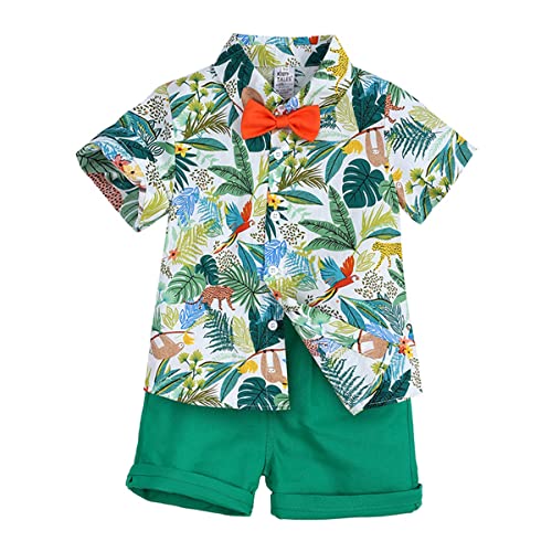 Machbaby Jungen Blumen Hemden Kurzarm Kleidung Kleinkind Kinder Sommer Outfit 2 Stck Short Shirt Bekleidungsset Freizeitanzug 1-7 Jahre(Gras-Grün,110) von Machbaby
