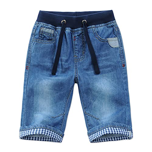 Machbaby Jungen Jeans Shorts Elastisch Taille Kurze Sommer Jeanshose mit Verstellbarer Bund für 3-14 Jahre(Typ 4,110) von Machbaby