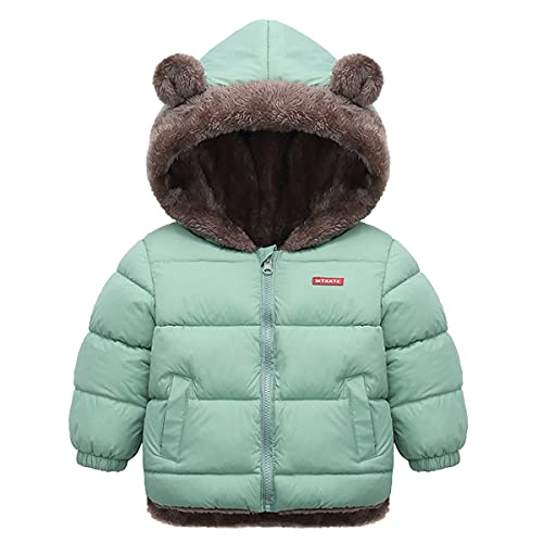 Machbaby Jungen Mädchen Baumwolle daunenmantel Winterjacke mit Kapuze Jacken Kinder Steppjacke Warm Reißverschluss Wintermantel(Hellgrün,110) von Machbaby